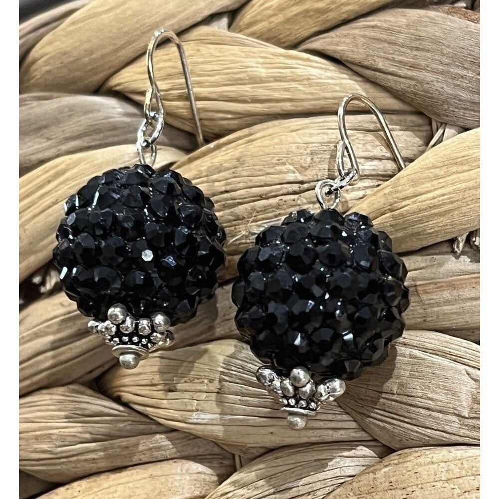 Y2K Handmade Black Glass Pave Disco Balls Dangle Rave Whimsy Goth